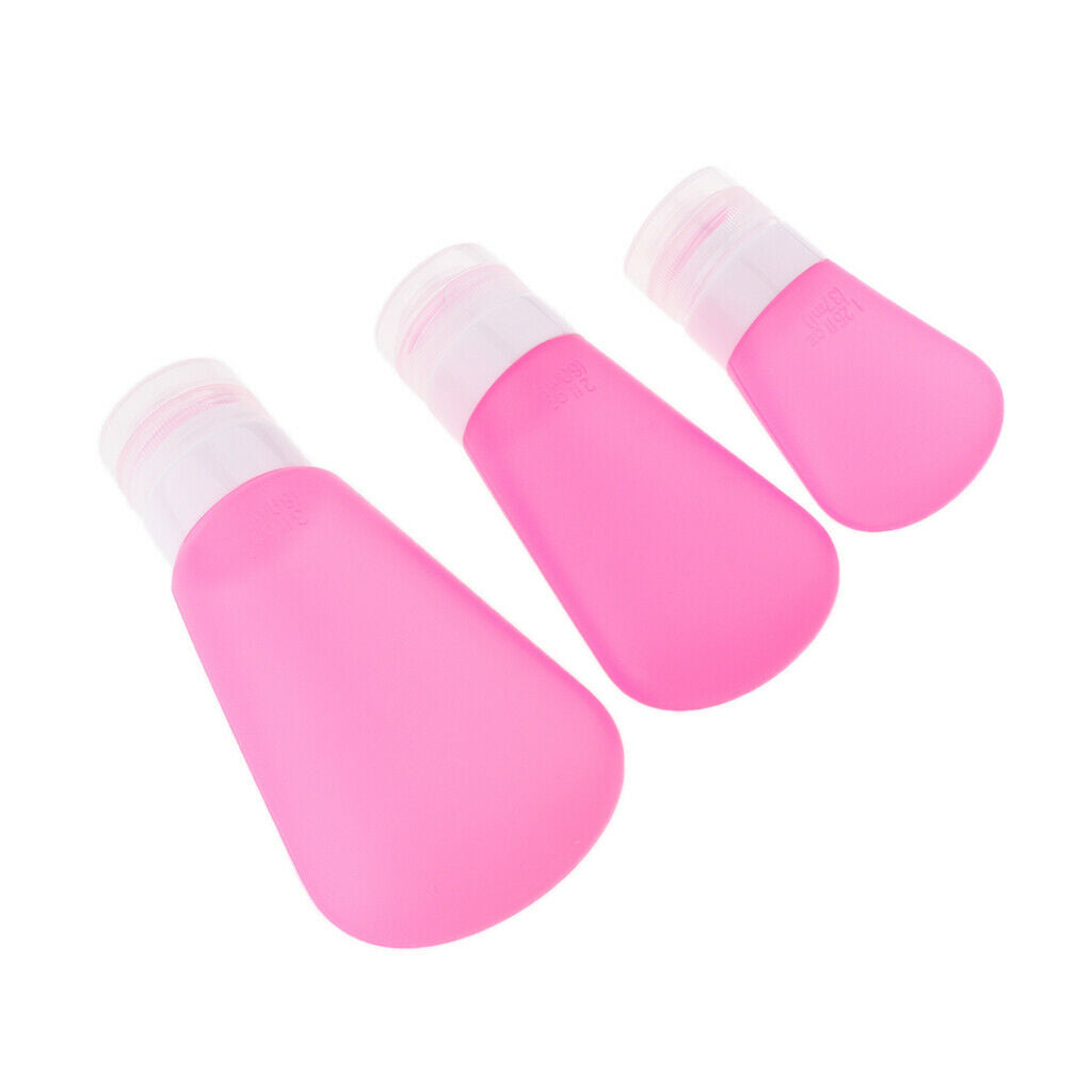 3Pcs Silicone Mini Shampoo Sample Cosmetic Bottle Travel Container RoseRed