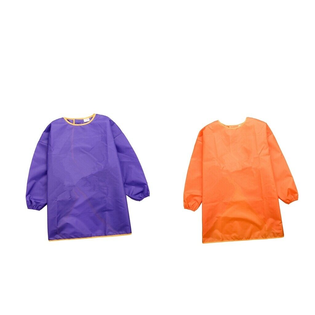 2Pcs Kids Waterproof Apron Long-sleeve Smock Painting Art Toddler Orange Purple