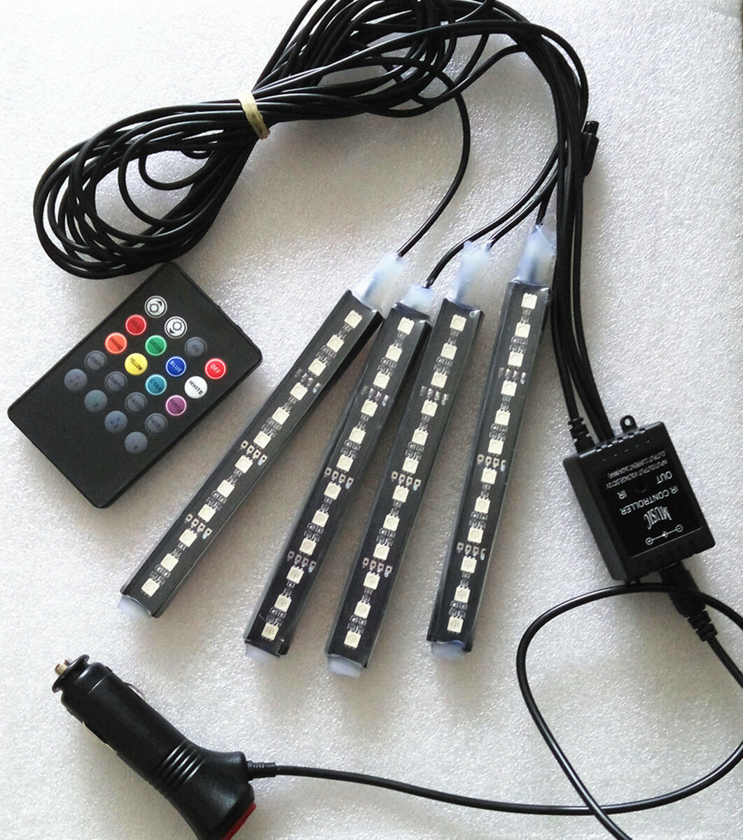 12LED 7 Colors Car Interior Decor Footwell Atmosphere Neon Light Wireless Remote