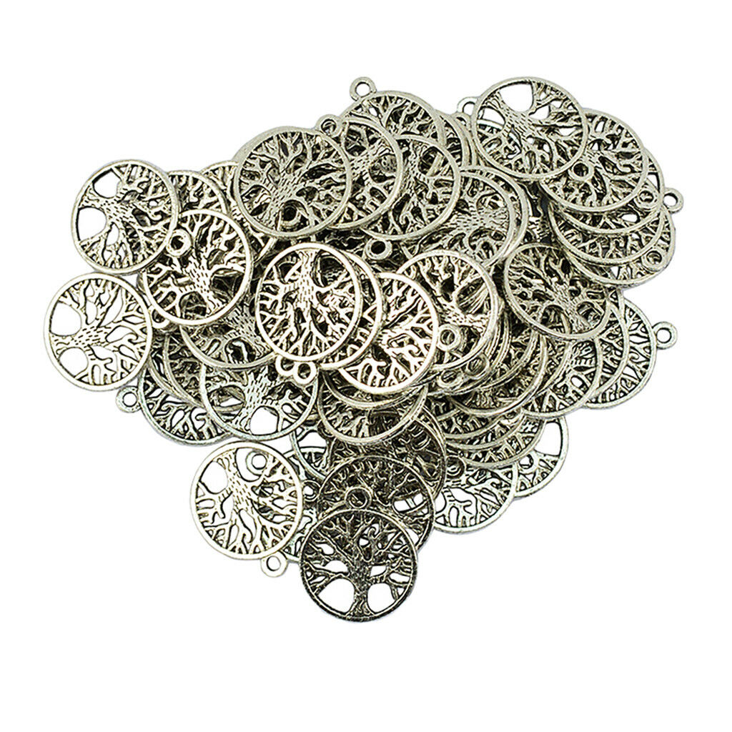 100Pcs Tree of Life Pendants Charms DIY for Necklace Jewelry Making & Crafts