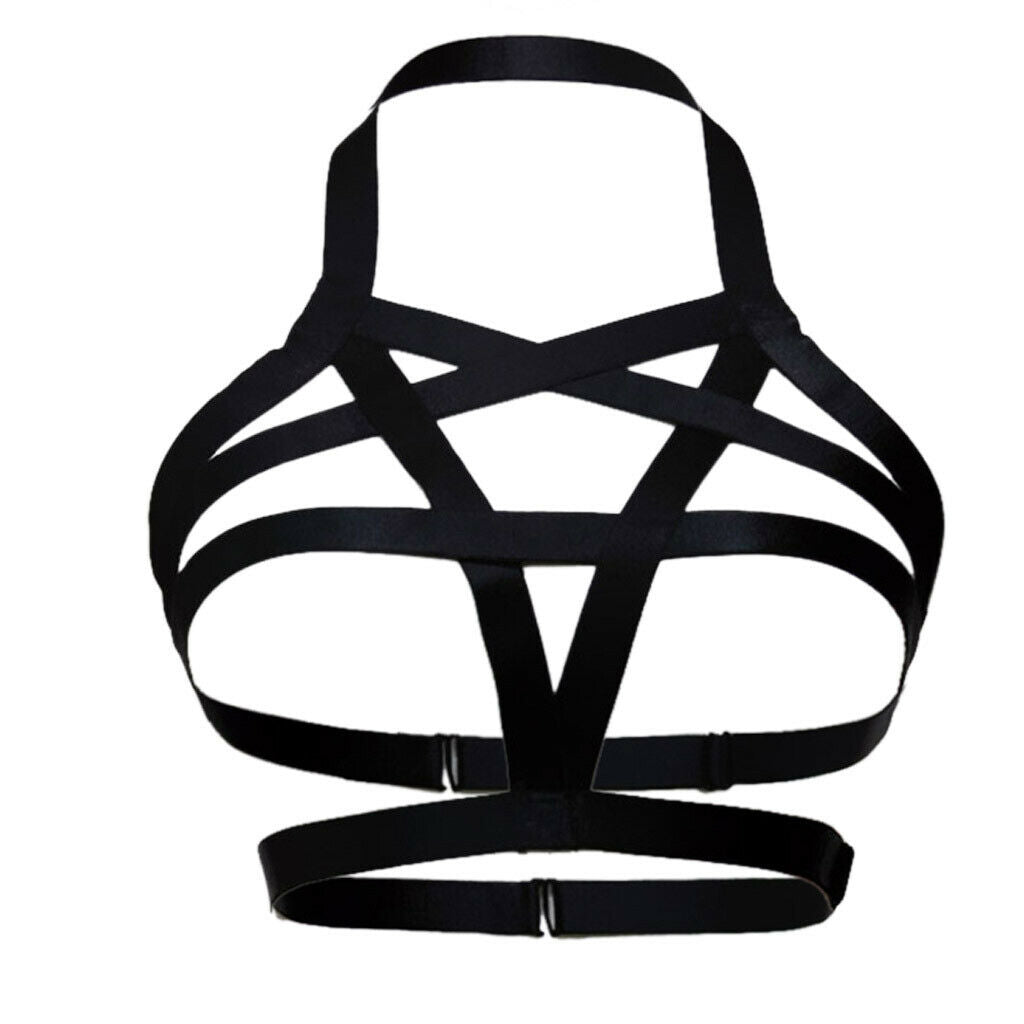 Sexy Women's Black Harness Bra Bustier & Straps Harness Garter Set Nightwear