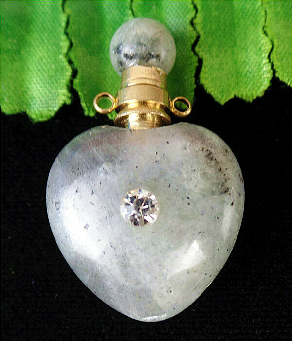 37x24x12mm Natural Gray Labradorite Heart Perfume Bottle Reiki Pendant HL78823