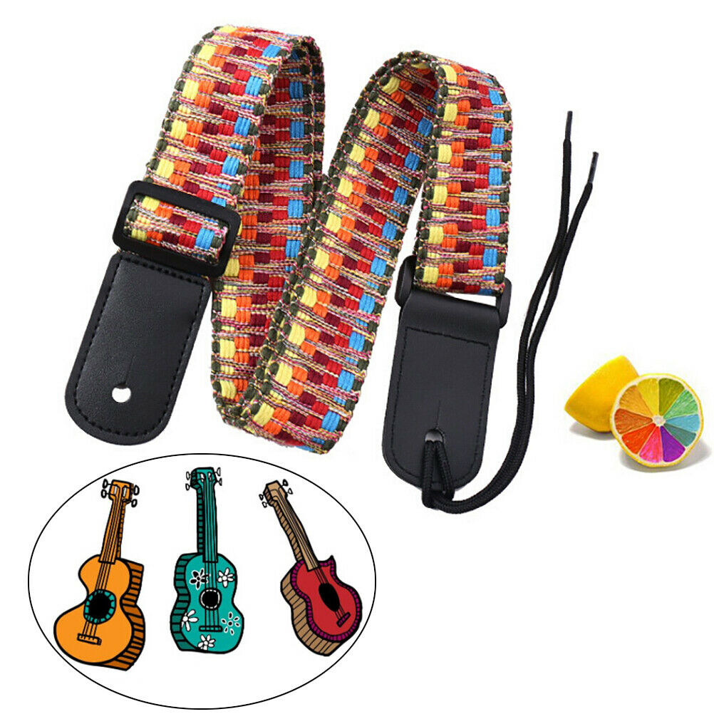 Adjustable Colorful Ukulele Cotton Strap Belt Weaving Style Strap Soft Le.l8
