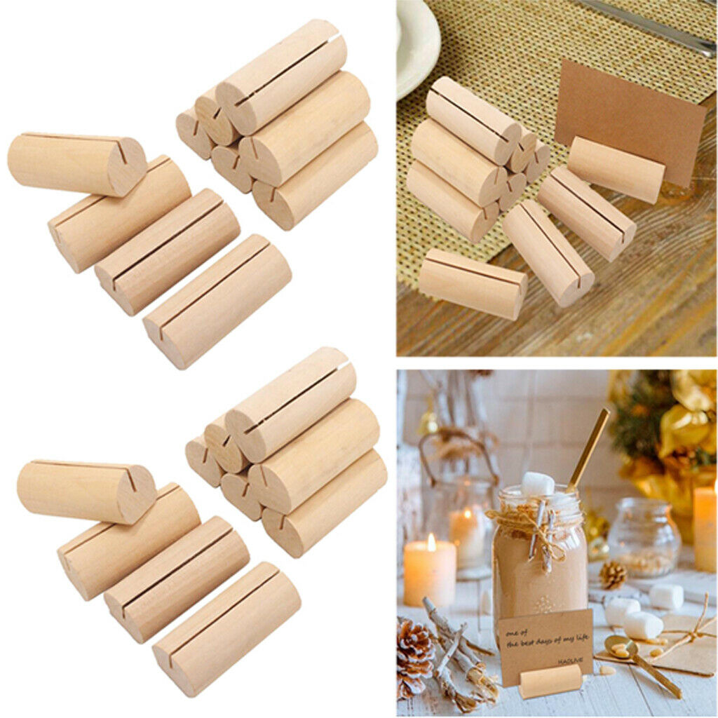 20x Rustic Wood Place Card Holder Natural Wooden Bark Memo Holder Stands Table