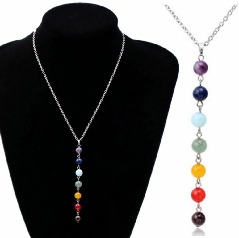 7 Chakra Crystal Quartz Stone Beads Pendant Yoga Reiki Healing Necklace