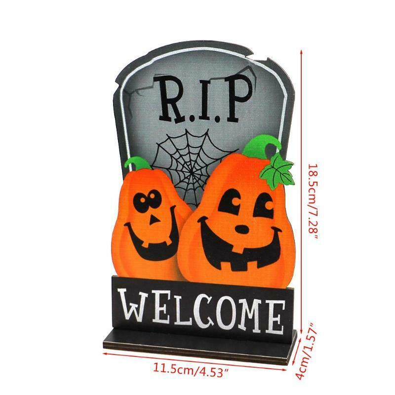 Halloween Pumpkin Tombstone Wooden Desktop Ornaments Creative Decor for Home