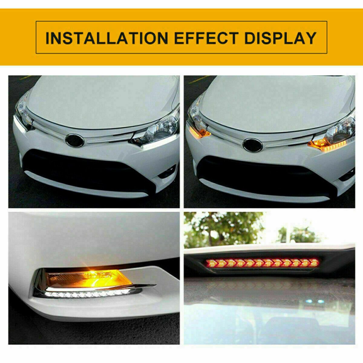 2x Car LED Amber/White Switchback Flowing Strip Arrow Flasher Turn Signal Light
