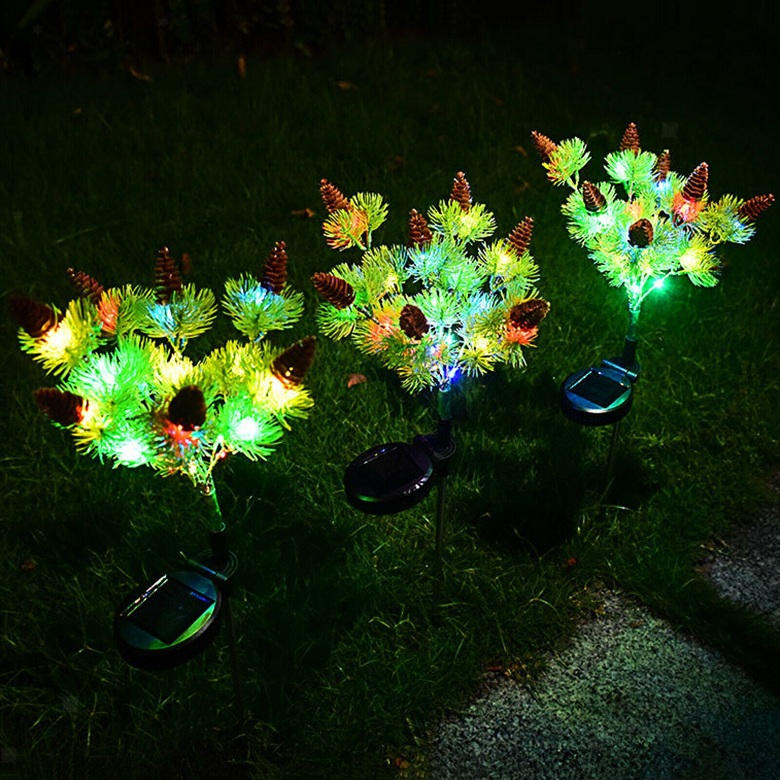 Solar Garden Stake Lights Tree Pine Cone Christmas Landscape Accent LED Path