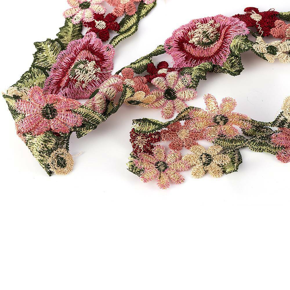 1Yard Flower Leaves Lace Trim Ribbon Wedding Applique Embroidered Sewing Craft