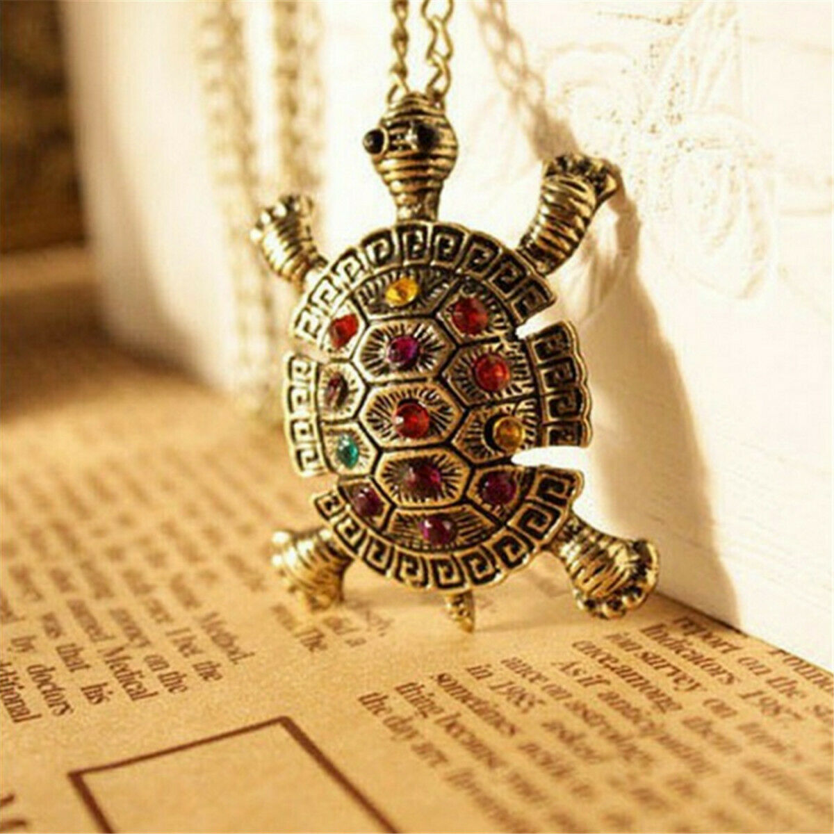 Fashion Jewelry Alloy Rhinestone Tortoise Turtle Pendant Necklace Charm Gift