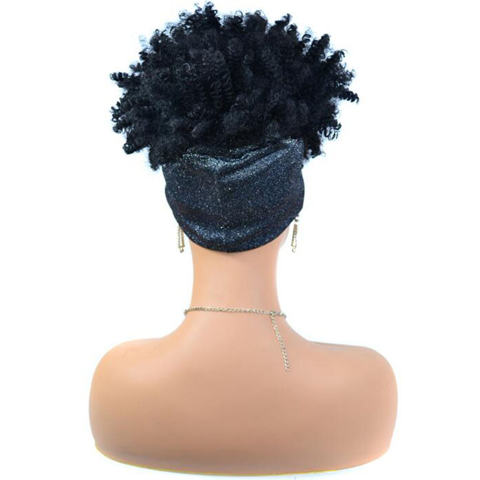 Black Short Afro Kinky Curly Wigs With Bangs Headband Wrap Wig For Black Women