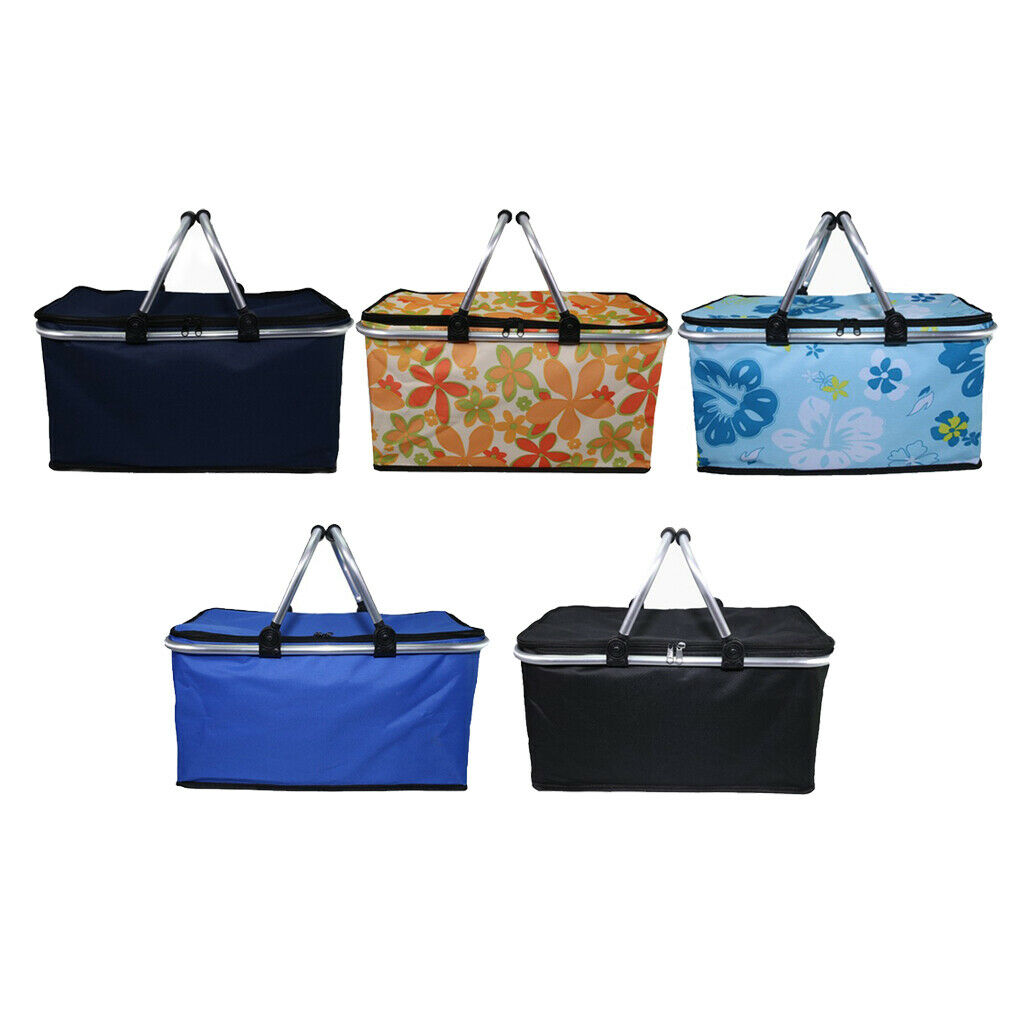Oxford Insulated Picnic Bag Collapsible Portable Cooler Basket Blue