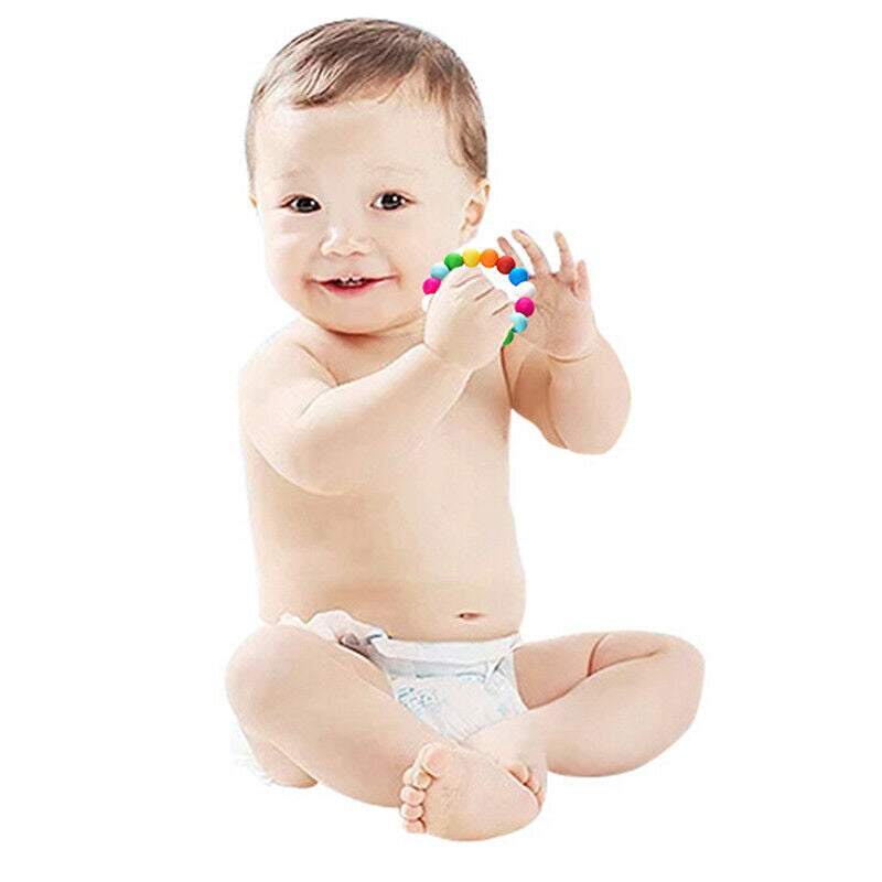 Rainbow Silicone Teething Bracelet Baby Teether Nursing Chew Beads Rattles Toys