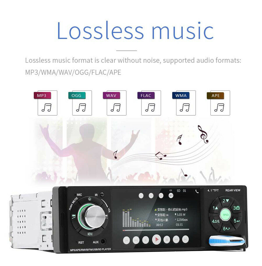 4.1" HD 1Din Car Audio Stereo MP5 Player Bluetooth FM Radio AUX w/Remote Control