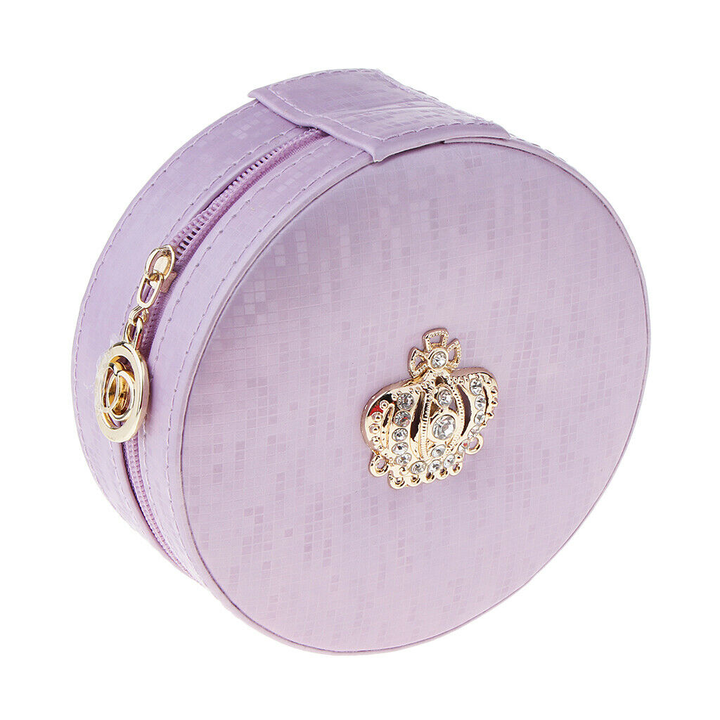 Portable Travel PU Leather Round Earrings Rings Ear Stud Jewelry Box Storage