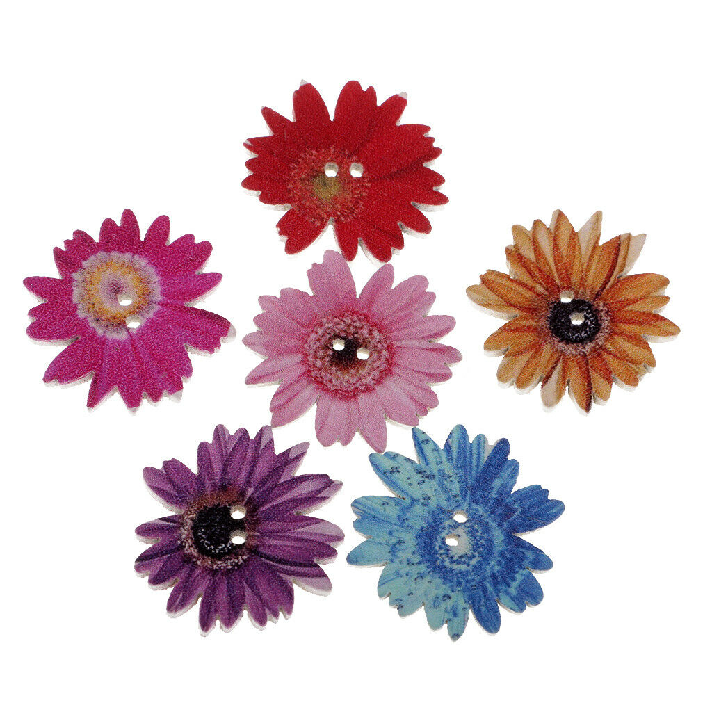 100x Mixed Daisy Flower Wooden Decorative Craft Buttons for Decoration 25mm