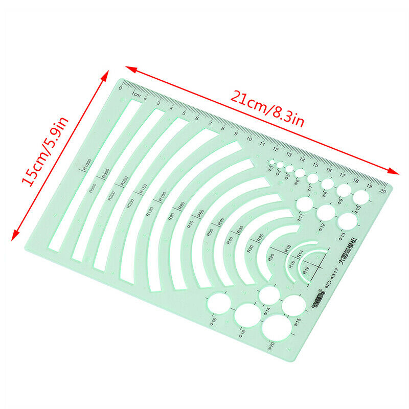 Green Plastic Students Rectangle Shape Drawing Circle Template Geometric R.l8