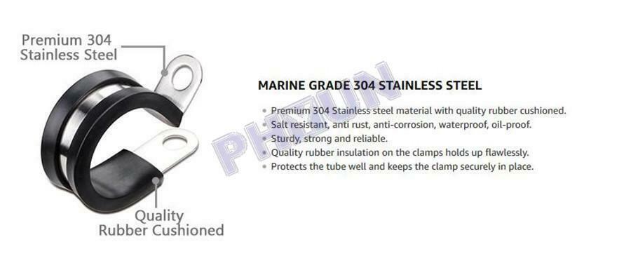 46x Stainless Steel Cable Clamp Rubber Cushioned Insulated Clamp for Tube Pipe