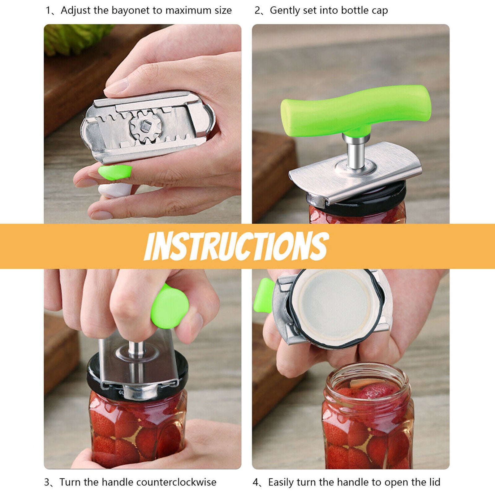 Adjustable Jar Lid Can Opener Bottle Remover Tool Stainless Steel Twist Off Grip