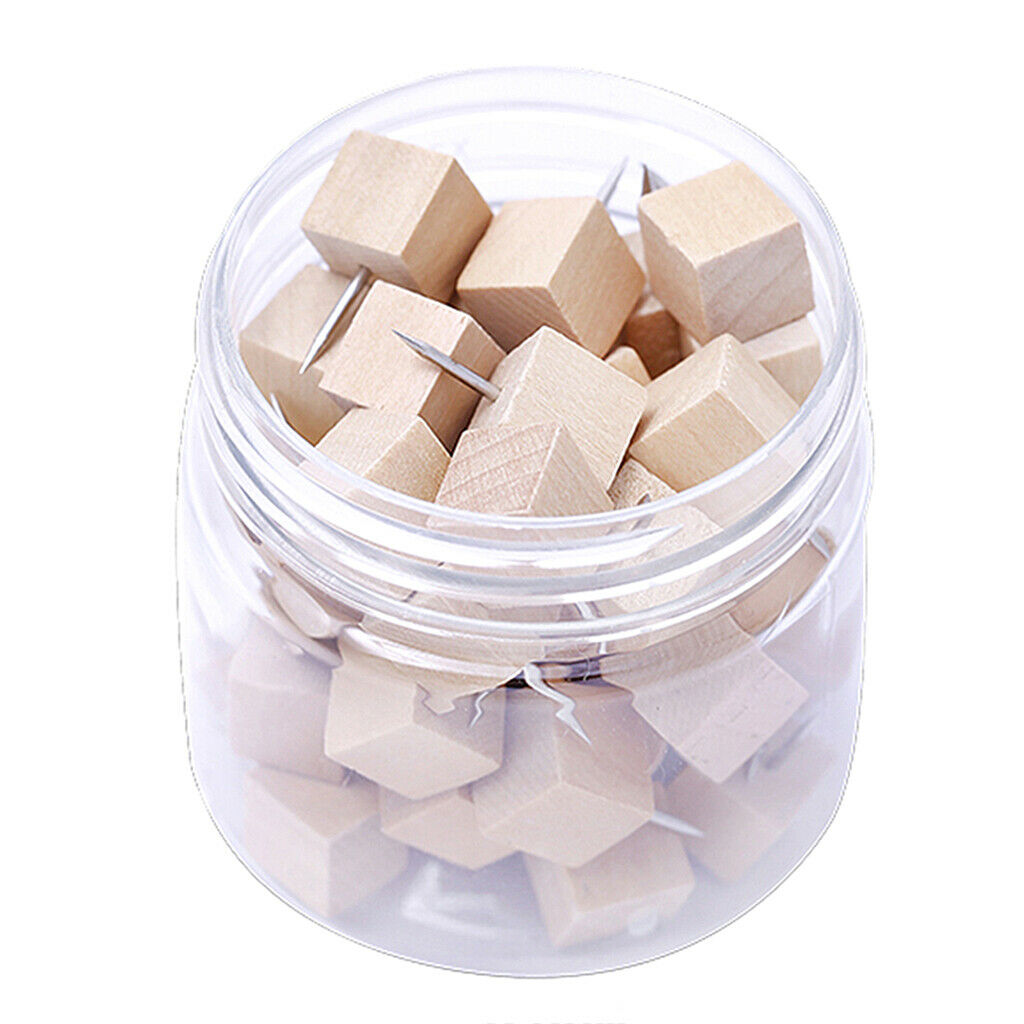50pcs Push Pins Wood Wooden Thumb Tacks for Cork Boards Map Photo Calendars