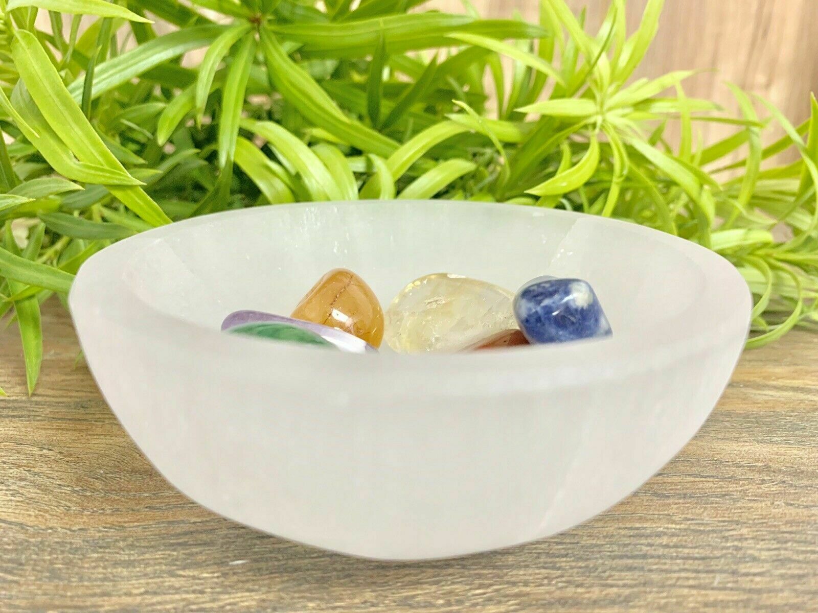 3.7” Selenite Bowl With Chakra Stone Set Meditation Crystal Healing Reiki Chakra