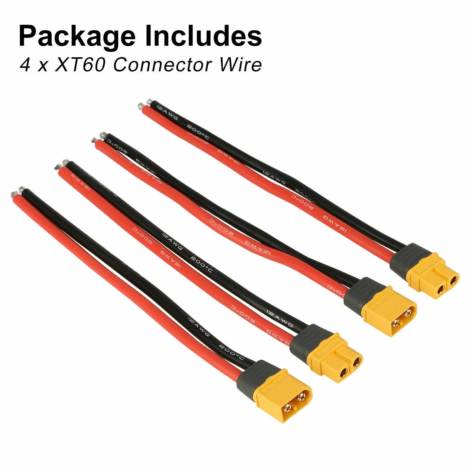 4PCS XT60 Plug Female Male Connectors 150mm 12AWG Wire for RC Lipo Battery Drone