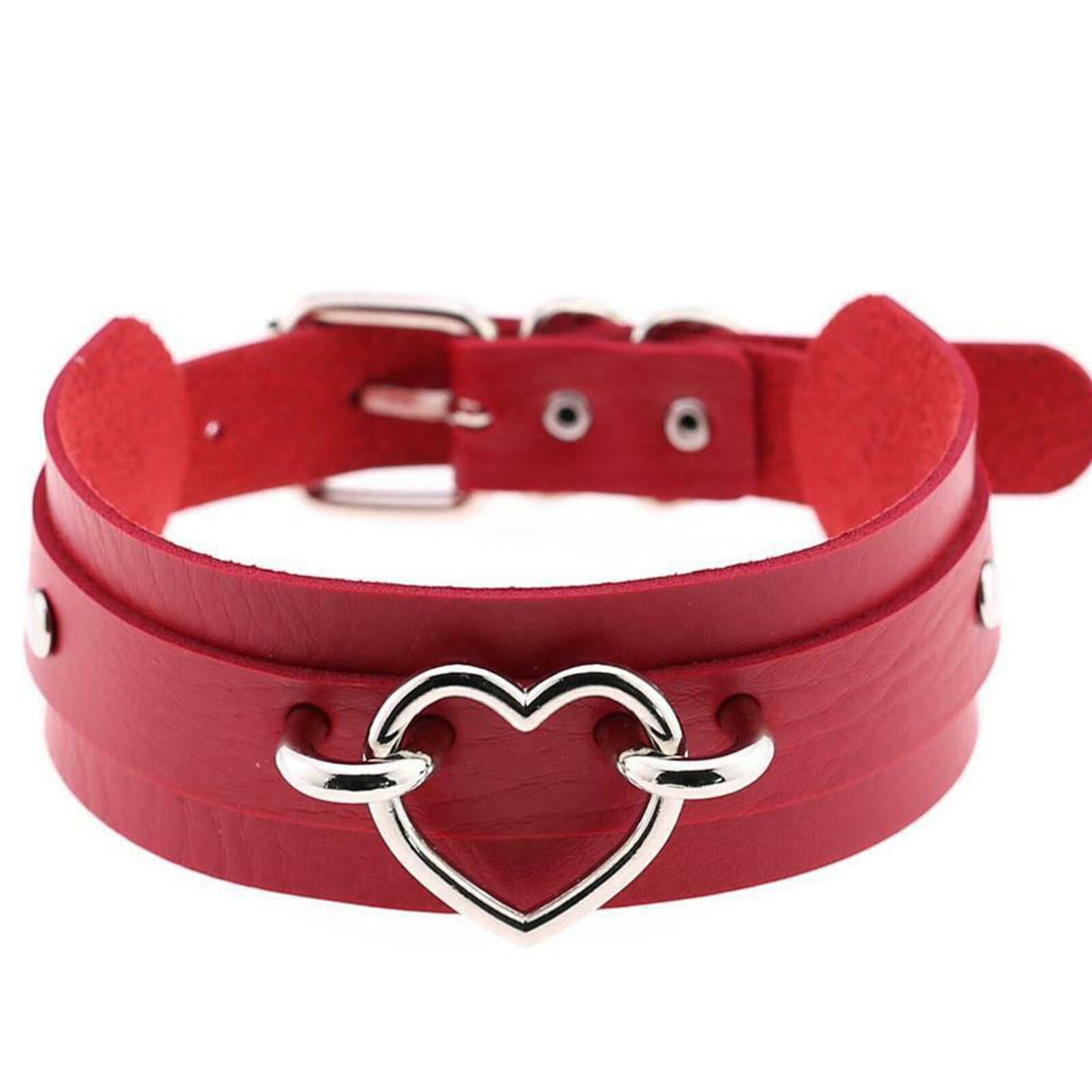 Heart Collar Red Leather Choker Necklace Goth Punk Rock Sexy
