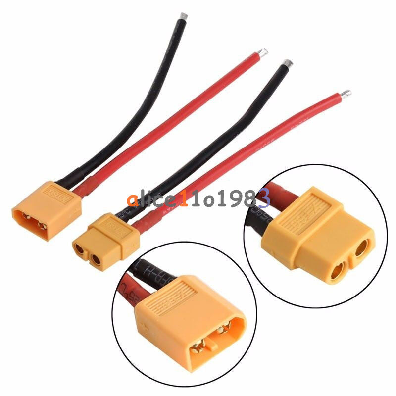 2PCS of XT60 Battery Male Connector Female Plug with Silicon 14 AWG Wire