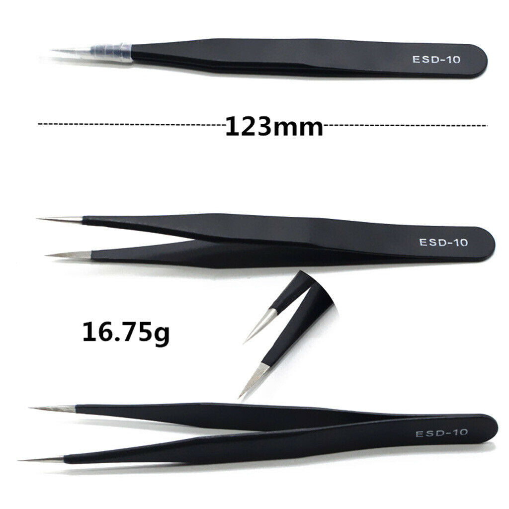 10Pcs Safe Anti-static Tweezers Set Maintenance Repair Stainless Steel Tools