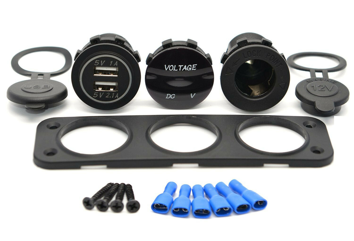 Autos Truck Dual USB Charger Voltmeter 12V Cigarette Lighter Outlet Socket Panel