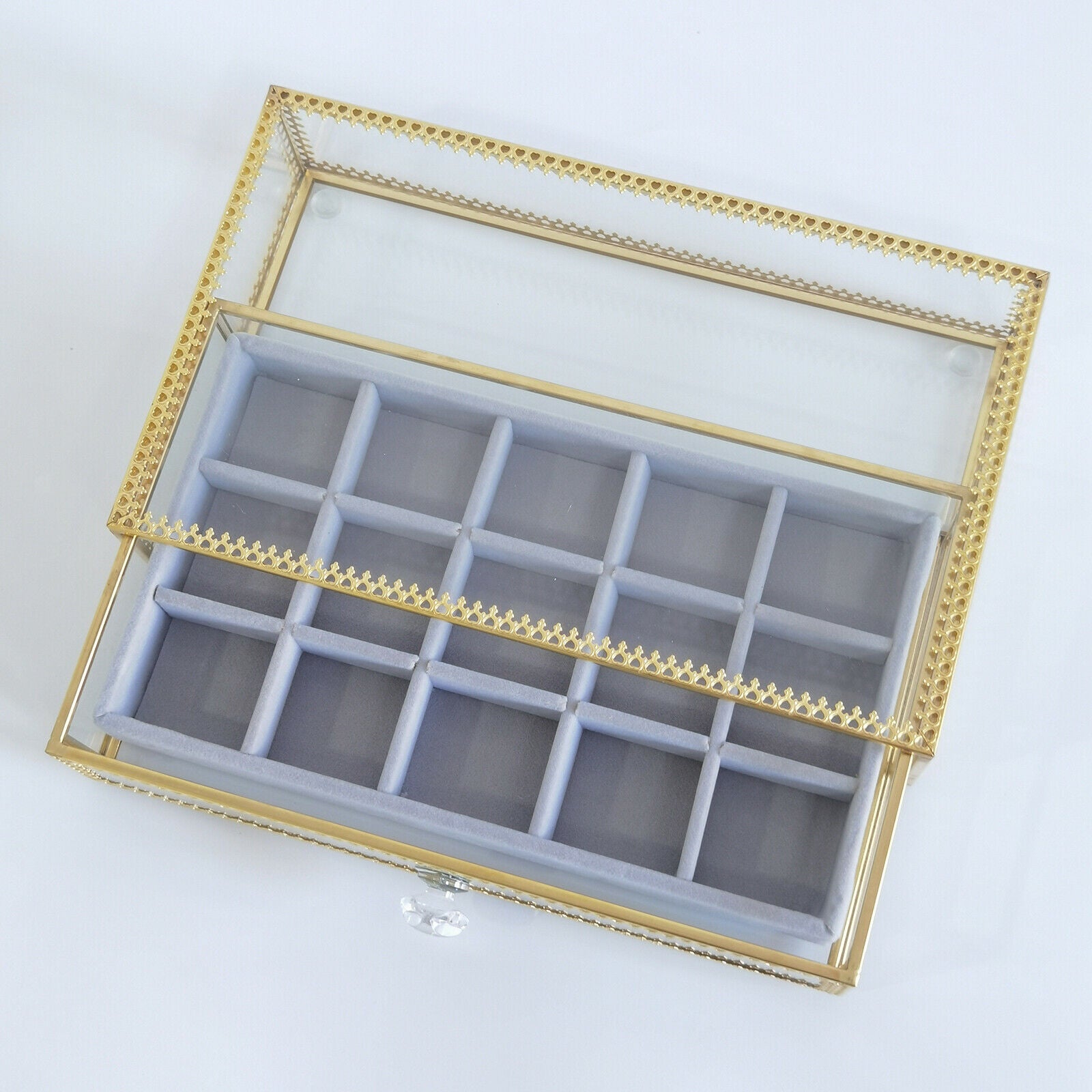 Glass Jewelry Box Organizer w/ Lids Necklace Display Storage Rings Holder