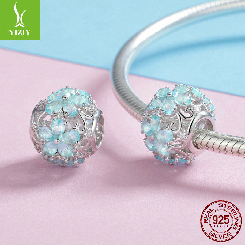 Elegant Snowflake 925Sterling Silve Zirconia Charm Glass Bead Fit Chain Bracelet