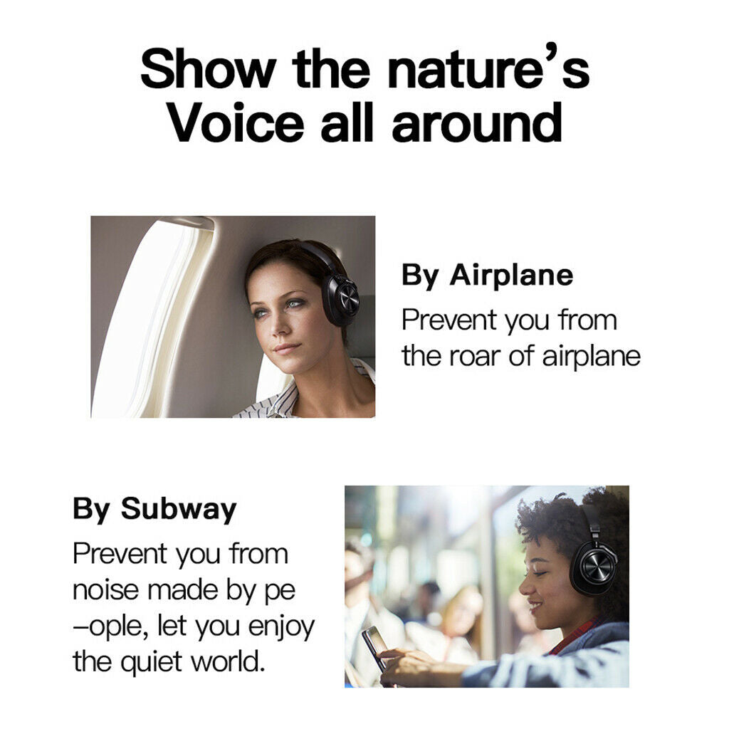 Wireless Bluetooth Stereo Over-Ear Headphones Active Noise Cancelling w/ TF Slot