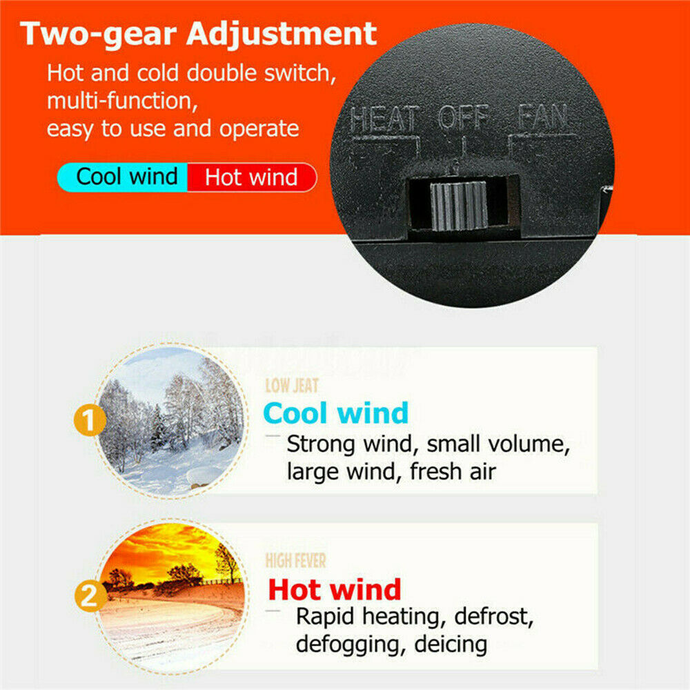 150W 12V Car Fan Heater Defroster Cooler Dryer Demister Auto Portable Heating