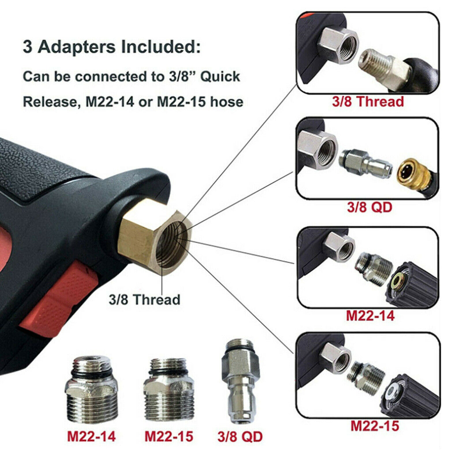 4000 PSI High Pressure Power Washer Spray Gun Wand Lance Nozzle Tips Kit