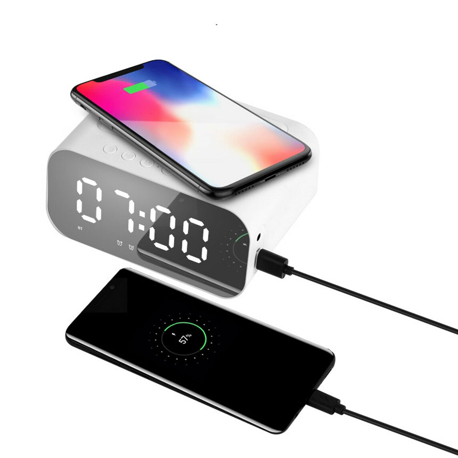 Wireless Charger FM Radio Bluetooth Speaker ABS Shell HD Mirror for Bedside