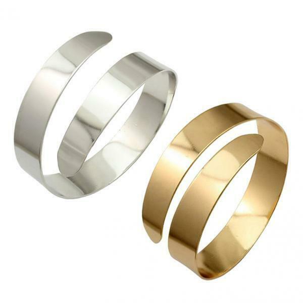 2x Metallic Open Bangle Smooth Surface Modern Fashion Design