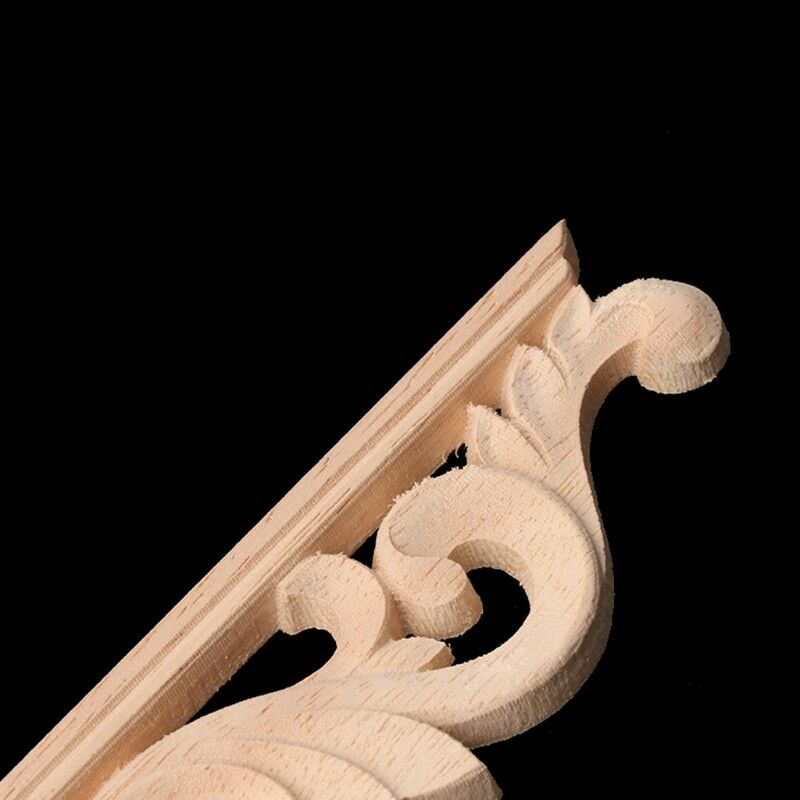 1Pair Wood Carved Corner Onlay Applique Frame Furniture Craft Unpainted Decor EE
