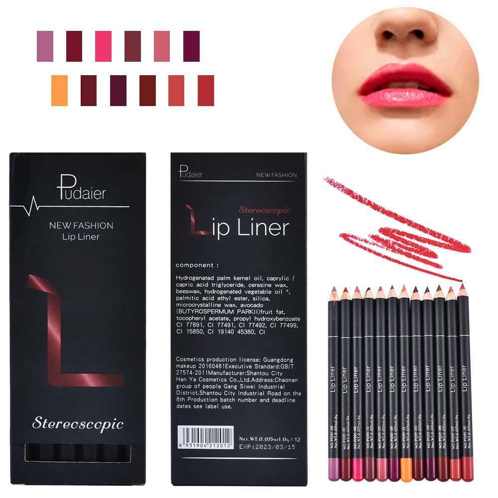 12PCS/Set Waterproof Lip Liner Lipstick Long Lasting Matte Lipliner Pencil Pens