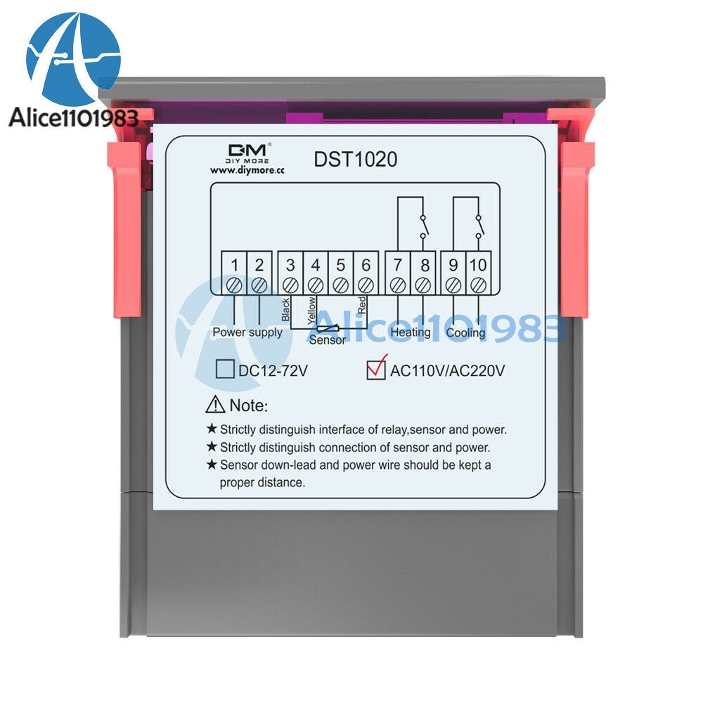 Digital DST1020 AC 110-230V Dual Display Thermostat Temperature Control DS18B20