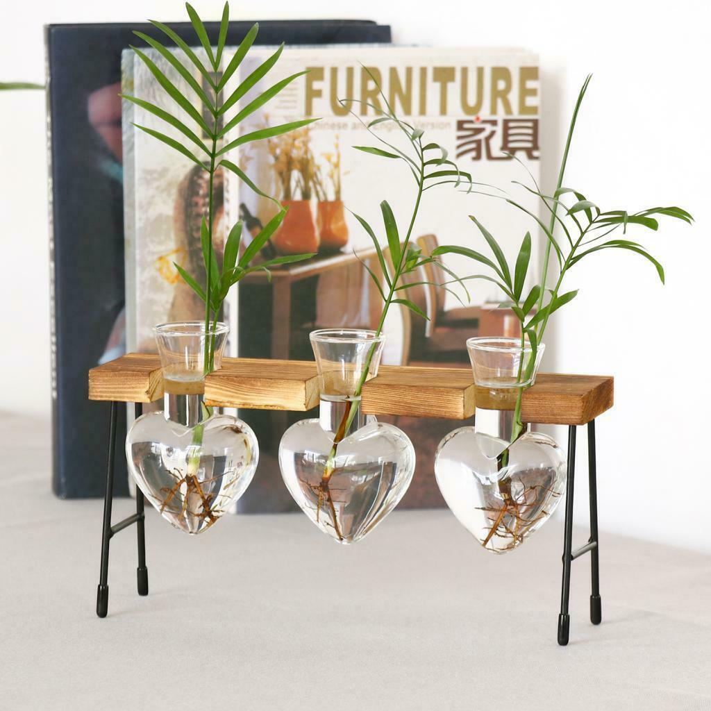 Test Tube Flower Vase ChairWooden Stand for Hydroponic Plant 1 Bottle