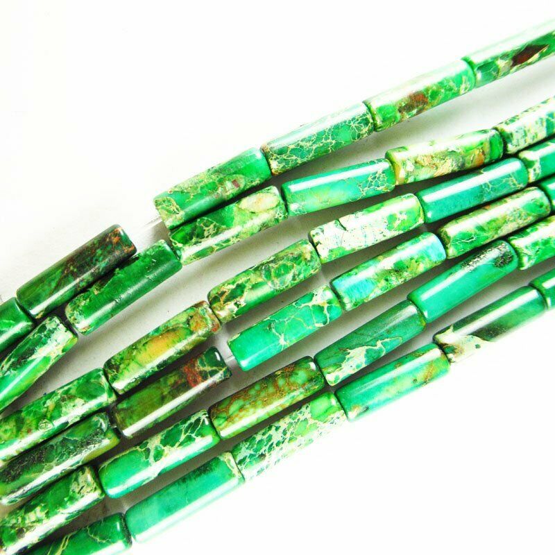 Green Man-made Sea Sediment Jasper Column Loose Bead 15.5 inch 13x4mm 559DHS