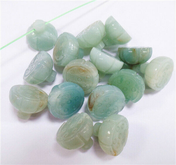 10Pcs 16x12mm Natural Amazonite Gem Carved Lotus Flower Pendant Beads HH8367