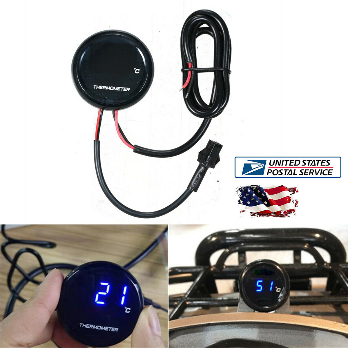 Blue LED Digital Water Temperature Gauge 0-120 Celsius For Motorcycle 12V