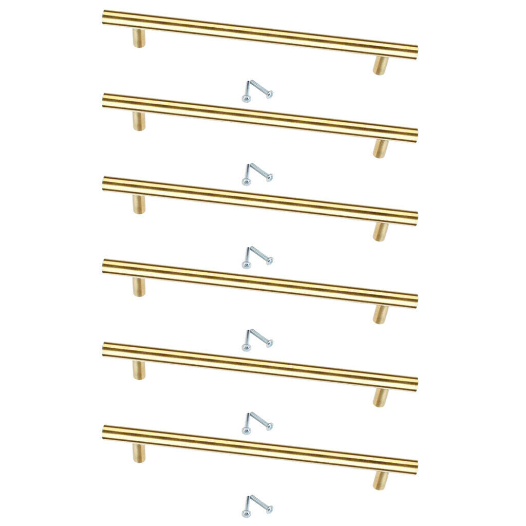 6pcs T-shape T-bar 20cm Pull Handle Door Knobs & Levelers Golden for Dresser