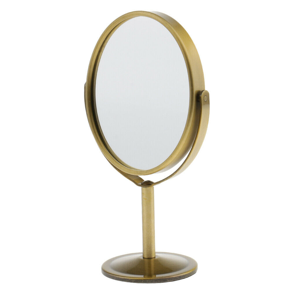 3in Mini Dual Side Normal Magnifying Oval Stand Makeup Table Mirror Bronze