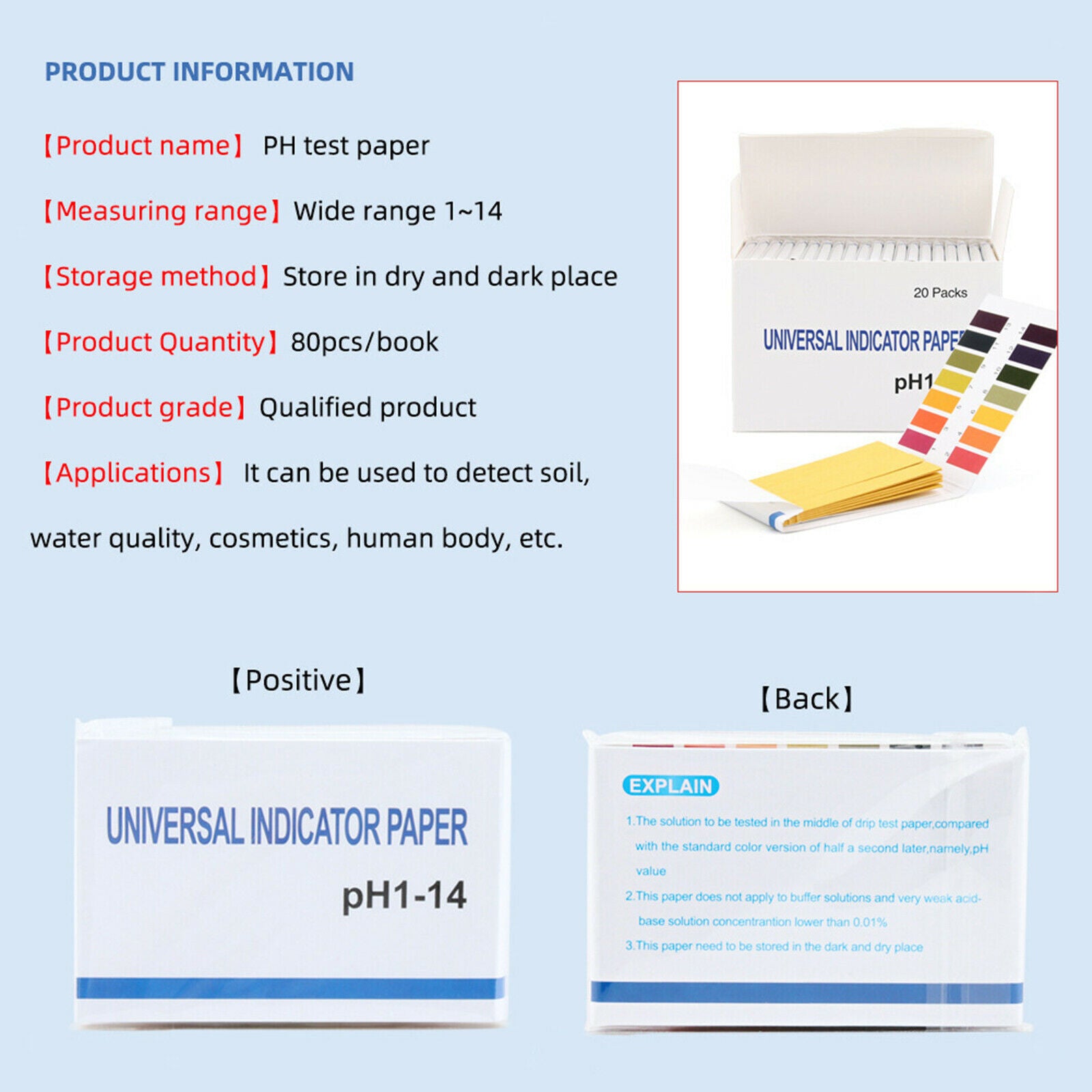 20x pH 1-14 Test Paper Universal Strip Tester for Urine Acidity Alkalinity