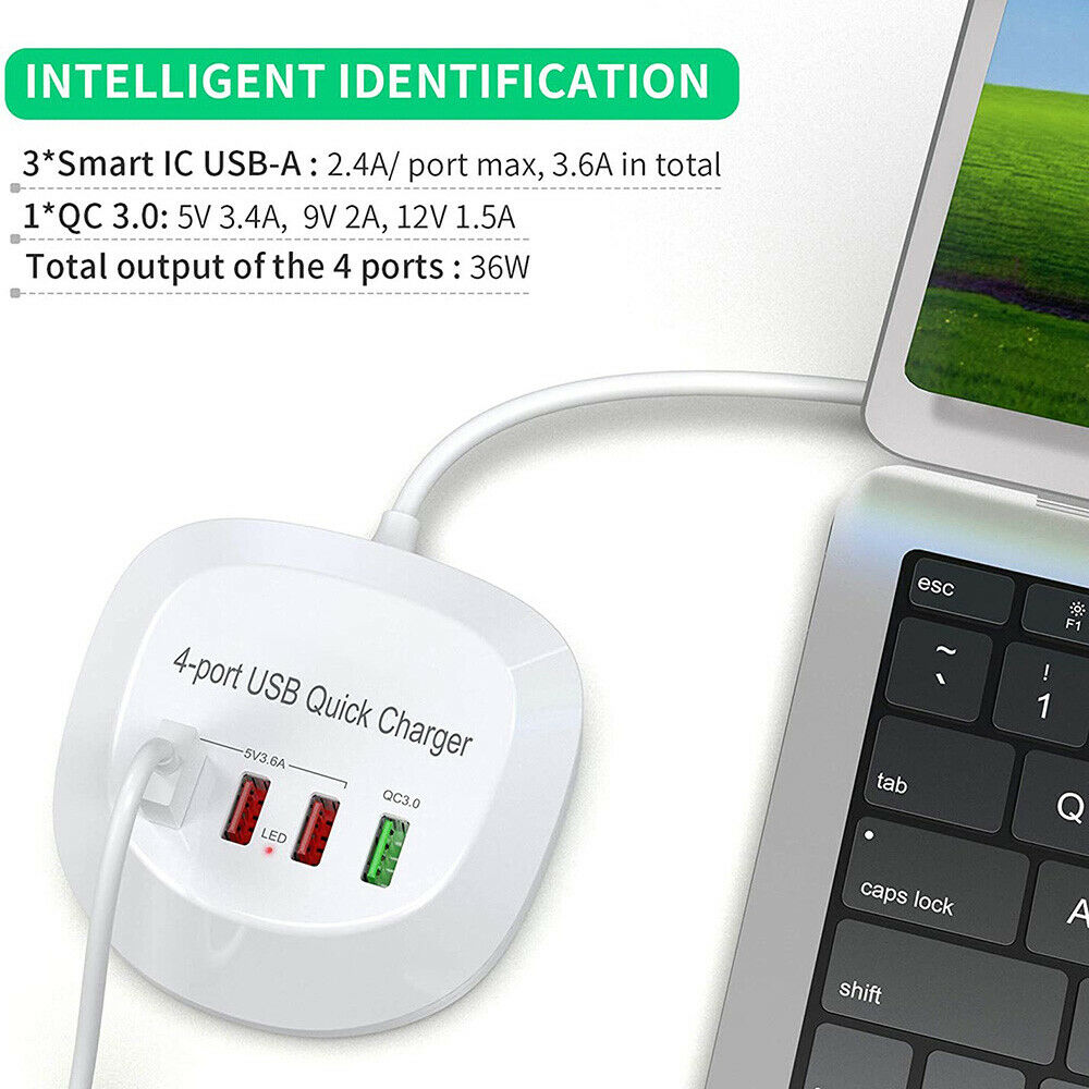 4 Ports USB Quick Charger QC 3.0 Fast Charging Dock USB HUB Power Adapter NEW