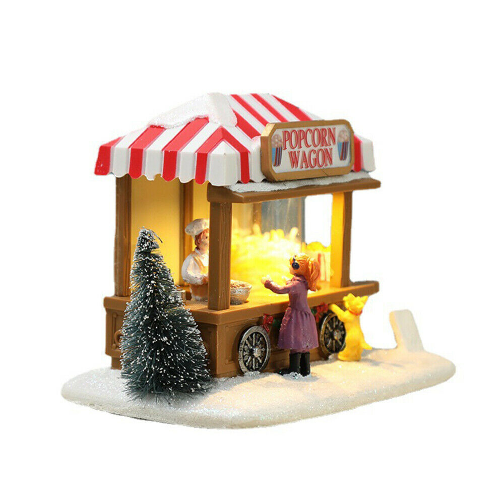 Christmas Light Up Popcorn Wagon Xmas Decoration Craft Ornament  Desktop Gifts