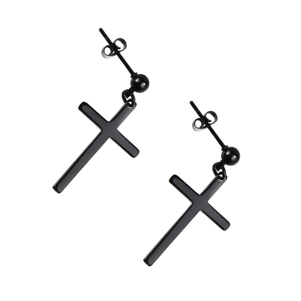 2Pairs Gothic Punk Rock Cross Earrings Black Ear Studs Wedding Club Jewelry